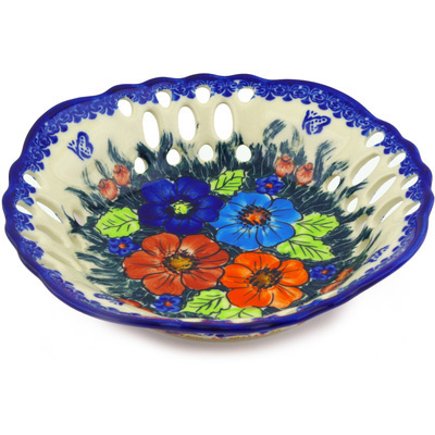 Polish Pottery Bowl with Holes 9&quot; Butterfly Splendor UNIKAT