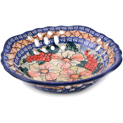 Polish Pottery Bowl with Holes 9&quot; Colorful Bouquet UNIKAT