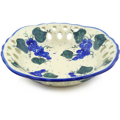 Polish Pottery Bowl with Holes 9&quot; Grape Vines UNIKAT