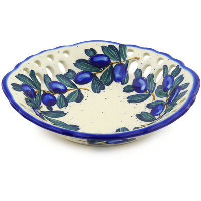 Polish Pottery Bowl with Holes 9&quot; Grape Vines UNIKAT