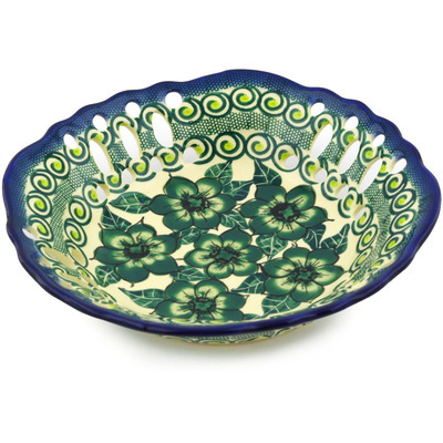 Polish Pottery Bowl with Holes 9&quot; Gratuitous Greens UNIKAT