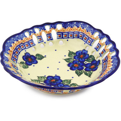 Polish Pottery Bowl with Holes 9&quot; Greek Poppies