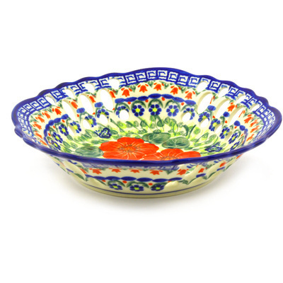 Polish Pottery Bowl with Holes 9&quot; Happiness UNIKAT
