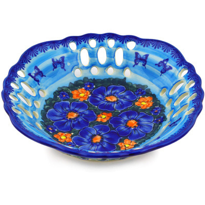 Polish Pottery Bowl with Holes 9&quot; Midnight Garden