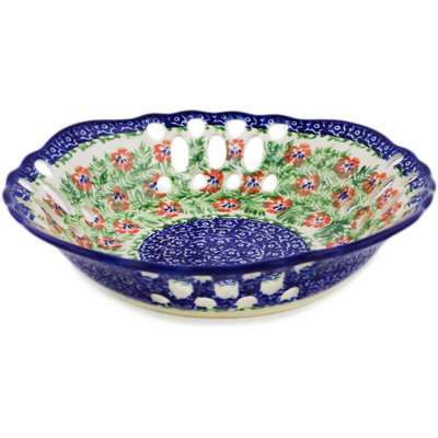 Polish Pottery Bowl with Holes 9&quot; Midsummer Bloom