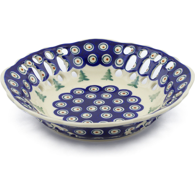 Polish Pottery Bowl with Holes 9&quot; Peacock Pines