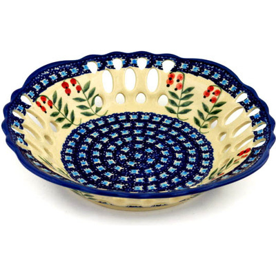 Polish Pottery Bowl with Holes 9&quot; Red Berries