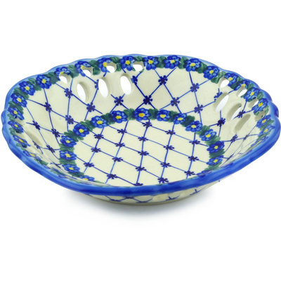 Polish Pottery Bowl with Holes 9&quot; Spring Lattice