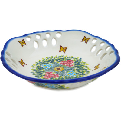Polish Pottery Bowl with Holes 9&quot; Sweet Butterflies