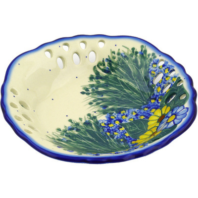 Polish Pottery Bowl with Holes 9&quot; Wildflower Meadow