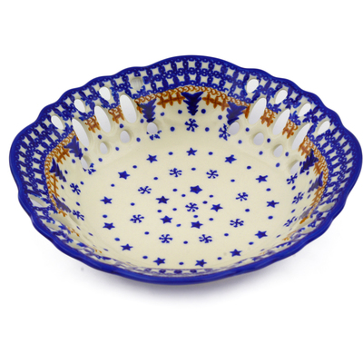 Polish Pottery Bowl with Holes 9&quot; Winter Snow