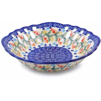 Polish Pottery Bowl with Holes 9&quot; Wreath Of Bells