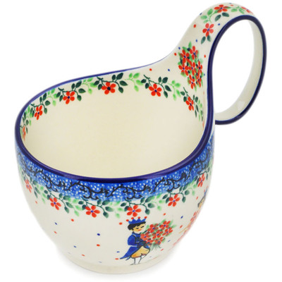 Polish Pottery Bowl with Loop-Handle 16 oz A Flower Fairytale UNIKAT