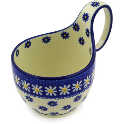 Polish Pottery Bowl with Loop Handle 16 oz Asters And Daisies