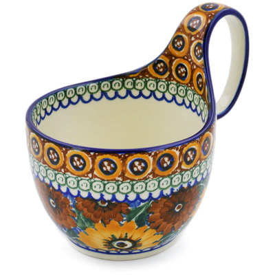 Polish Pottery Bowl with Loop Handle 16 oz Autumn Chrysanthemums UNIKAT