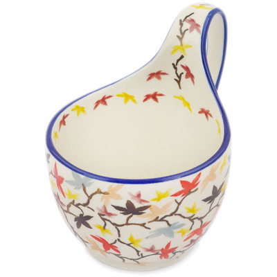 Polish Pottery Bowl with Loop-Handle 16 oz Autumn Tree UNIKAT