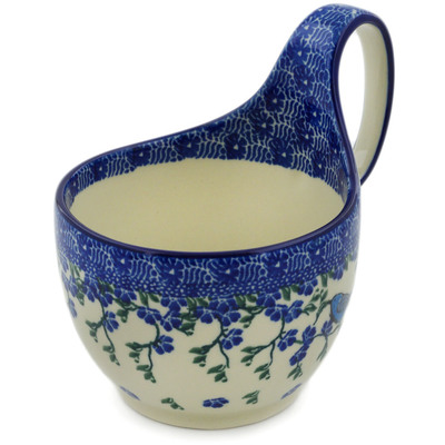 Polish Pottery Bowl with Loop-Handle 16 oz Baby Blue Bird