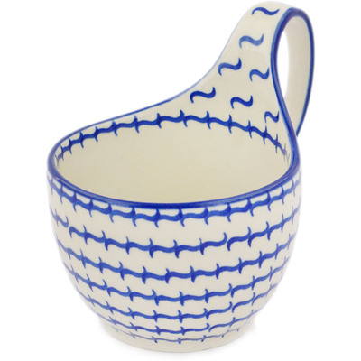 Polish Pottery Bowl with Loop-Handle 16 oz Barbed Wire