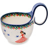 Polish Pottery Bowl with Loop-Handle 16 oz Bird Princess