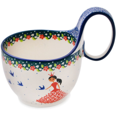 Polish Pottery Bowl with Loop Handle 16 oz Bird Princess