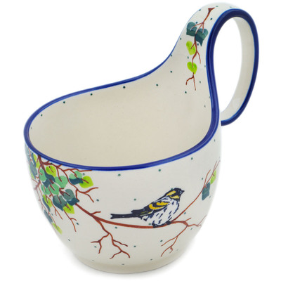 Polish Pottery Bowl with Loop Handle 16 oz Birds Of A Feather UNIKAT
