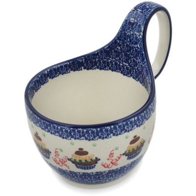 Polish Pottery Bowl with Loop-Handle 16 oz Birthday Cupcakes