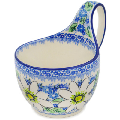 Polish Pottery Bowl with Loop-Handle 16 oz Bloodroot Bliss UNIKAT