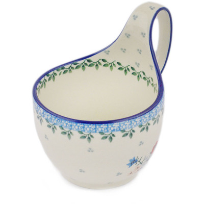Polish Pottery Bowl with Loop-Handle 16 oz Bloom And Vine