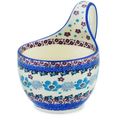 Polish Pottery Bowl with Loop Handle 16 oz Blooming Blues