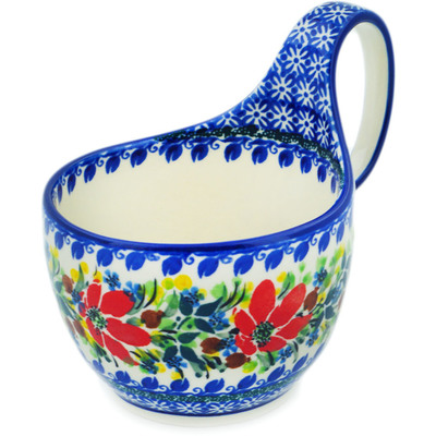 Polish Pottery Bowl with Loop Handle 16 oz Blooming Daisies UNIKAT