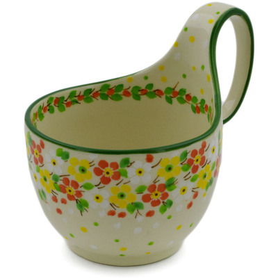 Polish Pottery Bowl with Loop Handle 16 oz Blossom Sprinkle UNIKAT