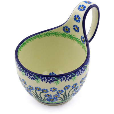 Polish Pottery Bowl with Loop Handle 16 oz Blue April Showers