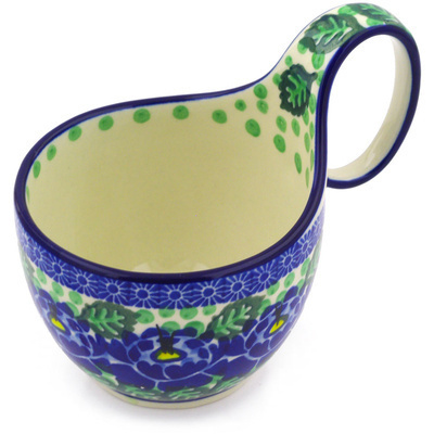 Polish Pottery Bowl with Loop-Handle 16 oz Blue Bliss