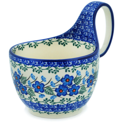 Polish Pottery Bowl with Loop Handle 16 oz Blue Blossom