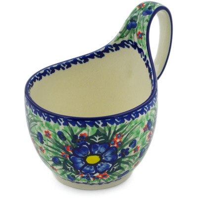 Polish Pottery Bowl with Loop Handle 16 oz Blue Bud Delight UNIKAT