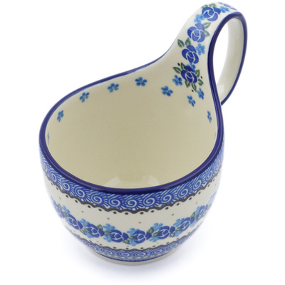 Polish Pottery Bowl with Loop-Handle 16 oz Blue Bud Sea