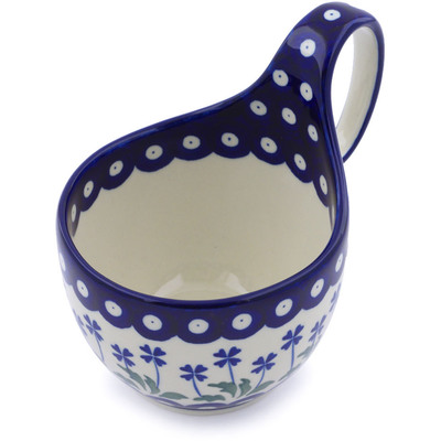 Polish Pottery Bowl with Loop Handle 16 oz Blue Clover Peacock