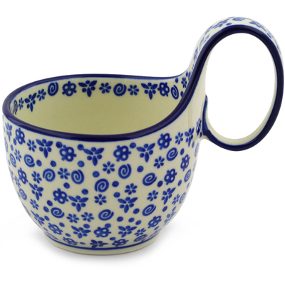 Polish Pottery Bowl with Loop Handle 16 oz Blue Confetti