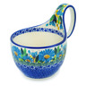 Polish Pottery Bowl with Loop Handle 16 oz Blue Daisy UNIKAT