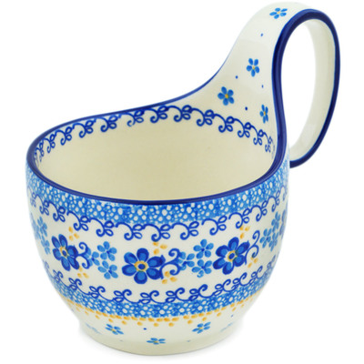 Polish Pottery Bowl with Loop Handle 16 oz Blue Daydreaming