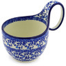 Polish Pottery Bowl with Loop Handle 16 oz Blue Floral Lace