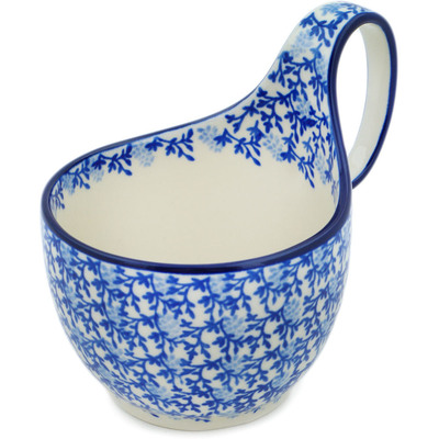 Polish Pottery Bowl with Loop-Handle 16 oz Blue Forest