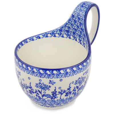 Polish Pottery Bowl with Loop-Handle 16 oz Blue Garden Starburst