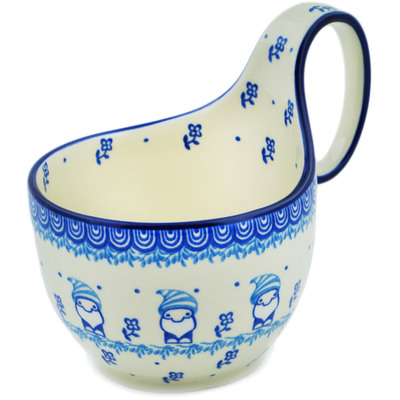 Polish Pottery Bowl with Loop Handle 16 oz Blue Gnome