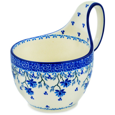Polish Pottery Bowl with Loop Handle 16 oz Blue Grapevine