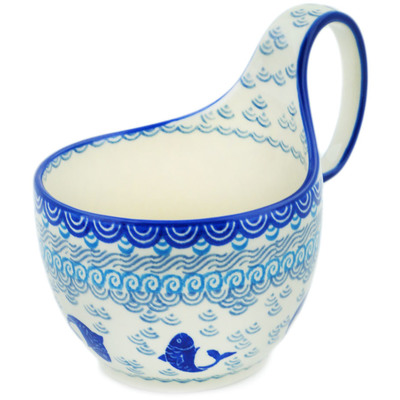 Polish Pottery Bowl with Loop Handle 16 oz Blue Herring Waters