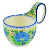 Polish Pottery Bowl with Loop Handle 16 oz Blue Hydrangea UNIKAT