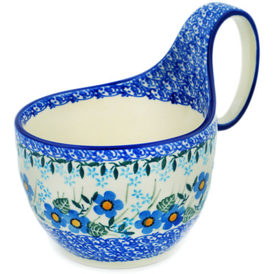Polish Pottery Bowl with Loop Handle 16 oz Blue Joy
