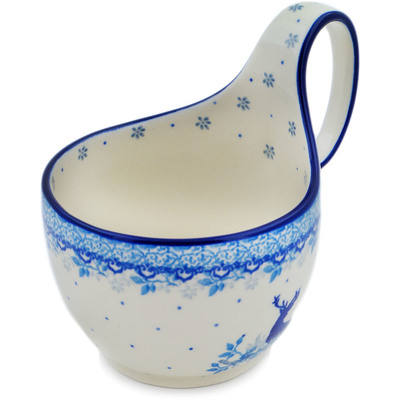 Polish Pottery Bowl with Loop Handle 16 oz Blue Mistic Winter