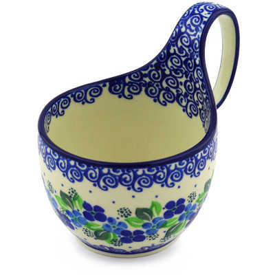 Polish Pottery Bowl with Loop Handle 16 oz Blue Phlox